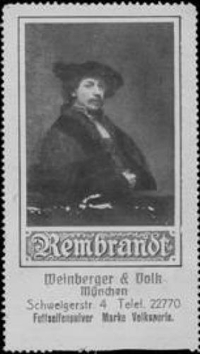 Bild des Verkufers fr Reklamemarke Rembrandt - Fettseifenpulver Marke Volksperle zum Verkauf von Veikkos