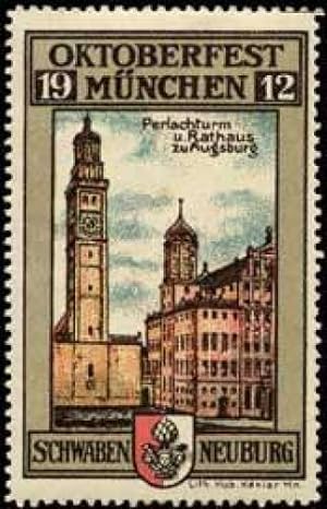 Bild des Verkufers fr Reklamemarke Perlachturm und Rathaus zu Augsburg zum Verkauf von Veikkos