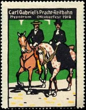 Bild des Verkufers fr Reklamemarke Reiten auf dem Oktoberfest 1912 zum Verkauf von Veikkos