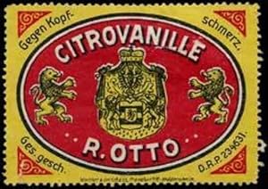 Bild des Verkufers fr Reklamemarke Citrovanille gegen Kopfschmerz zum Verkauf von Veikkos