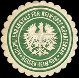 Bild des Verkufers fr Siegelmarke K.Pr. Lehranstalt fr Wein- Obst- und Gartenbau-Geisenheim am Rhein zum Verkauf von Veikkos