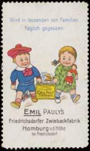Bild des Verkufers fr Reklamemarke Emil Paulys Kinder Zwieback zum Verkauf von Veikkos