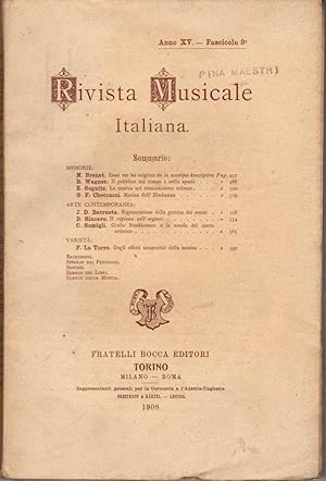 Rivista Musicale Italiana. Anno XV - Fascicolo 3°