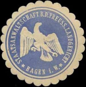 Bild des Verkufers fr Siegelmarke Staatsanwaltschaft bei dem Preuss. Landgericht Hagen i.W. zum Verkauf von Veikkos