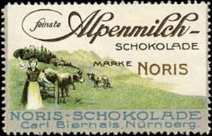 Seller image for Reklamemarke Feinste Alpenmilch Schokolade Marke Noris for sale by Veikkos