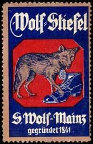 Bild des Verkufers fr Reklamemarke Wolf-Stiefel zum Verkauf von Veikkos