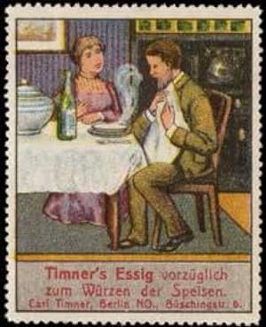 Bild des Verkufers fr Reklamemarke Hausfrau serviert Timners Essig zum Verkauf von Veikkos
