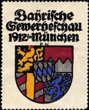 Bild des Verkufers fr Reklamemarke Bayrische Gewerbeschau 1912 in Mnchen zum Verkauf von Veikkos