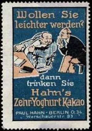 Bild des Verkufers fr Reklamemarke Hahns Zehr-Yoghurt Kakao Dit zum Verkauf von Veikkos