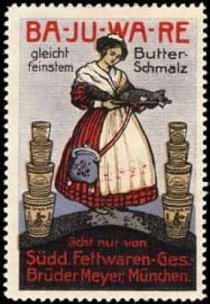 Bild des Verkufers fr Reklamemarke Ba - Ju - Wa - Re Butterschmalz zum Verkauf von Veikkos