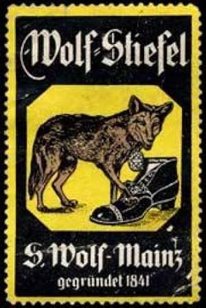 Bild des Verkufers fr Reklamemarke Wolf-Stiefel zum Verkauf von Veikkos
