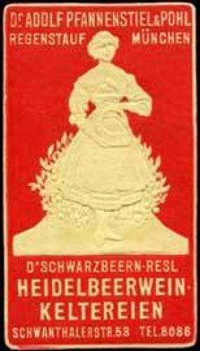 Bild des Verkufers fr Reklamemarke D'Schwarzbeern - Resl Heidelbeerwein - Keltereien zum Verkauf von Veikkos