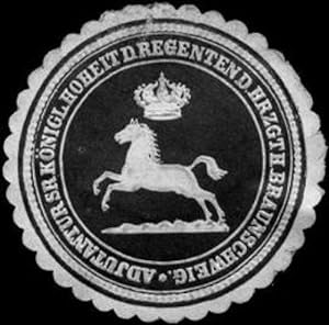 Bild des Verkufers fr Siegelmarke Adjutantur Seiner Kniglichen Hoheit des Regenten des Herzogthum Braunschweig zum Verkauf von Veikkos