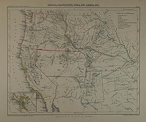 Oregon, Californien, Utah, Neu Mexico, etc. Grenzkolorierte, lithographierte Karte von Leopold Kr...