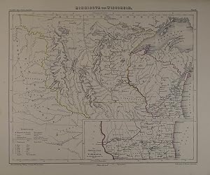 Minnisota (sic) und Wisconsin. Grenzkolorierte, lithographierte Karte von Leopold Kraatz in Berli...