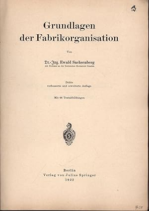 Seller image for Grundlagen der Fabrikorganisation, for sale by Antiquariat Kastanienhof