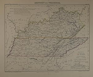 Kentucky und Tennessee. Grenzkolorierte, lithographierte Karte von Leopold Kraatz in Berlin aus H...