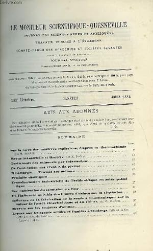 Bild des Verkufers fr Le moniteur scientifique : journal des sciences pures et appliques n 505 - Sur la force des matires explosives, d'aprs la thermochimie par M. Berthelot, Revue industrielle et Brevets par M. Gerber, Traitement des minerais par l'lectrolyse zum Verkauf von Le-Livre