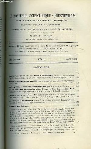 Bild des Verkufers fr Le moniteur scientifique : journal des sciences pures et appliques n 508 - Brevets d'invention et certificats d'addition, pris et dlivrs en France pendant l'anne 1884 sur les Arts Chimiques d'aprs le Bulletin officiel, Brevets concernants zum Verkauf von Le-Livre