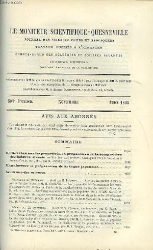 Bild des Verkufers fr Le moniteur scientifique : journal des sciences pures et appliques n 503 - Recherches sur les proprits, la prparation et la composition des iodures d'azote, Sur les radiomtres chimiques ou photomtres a iodure d'azote par M. Anthony Guyard zum Verkauf von Le-Livre