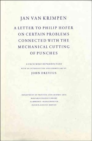 Bild des Verkufers fr Letter to Philip Hofer on Certain Problems Connected With the Mechanical Cutting of Punches zum Verkauf von GreatBookPrices