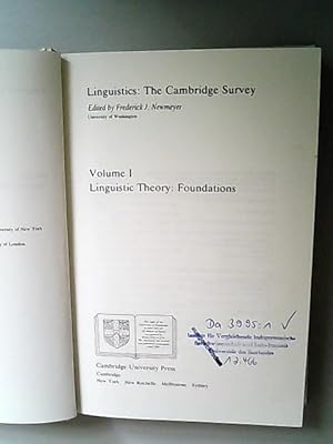 Image du vendeur pour Linguistics: The Cambridge Survey. Band 1: Linguistic theory: Foundations. mis en vente par Antiquariat Bookfarm