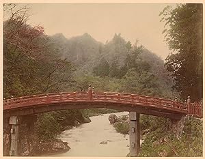 Japan Sacred bridge at Nikko Handcolored original photo Tamamura 1890c XL382