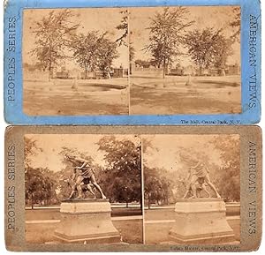 TWO (2) STEREOSCOPIC VIEWS OF CENTRAL PARK: THE MALL & INDIAN HUNTER [statue]. Peoples Series, Am...