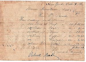 1864 HANDWRITTEN BILL FOR STORES LOADED AT NEW YORK, ABOARD THE SCHOONER "JAMESTOWN", SIGNED BY P...