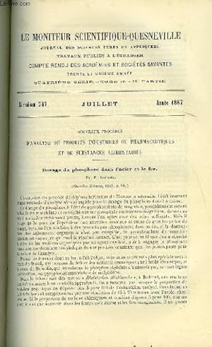 Bild des Verkufers fr Le moniteur scientifique : journal des sciences pures et appliques n 547 - Nouveaux procds d'analyse de produits industriels ou pharmaceutiques et de substances alimentaires - Dosage du phosphore dans l'acier et le fer par P. Vorwek, Influence zum Verkauf von Le-Livre