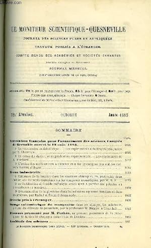 Bild des Verkufers fr Le moniteur scientifique : journal des sciences pures et appliques n 526 - Association franais pour l'avancement des sciences, Congrs de Grenoble ouvert le 12 aout 1885, La vaccination anticholrique, les expriences du docteur Ferran juges zum Verkauf von Le-Livre