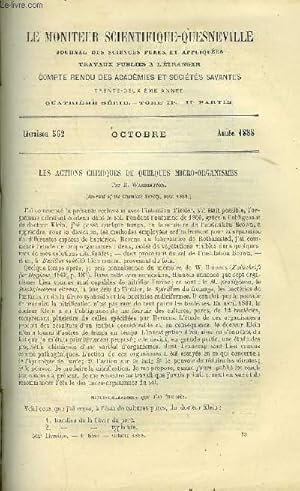 Bild des Verkufers fr Le moniteur scientifique : journal des sciences pures et appliques n 562 - Les actions chimiques de quelques micro-organismes par R. Warrington, Action des aldhydes sur les phnols par H. Causse, Fabrication des explosifs par la nobel's explosives zum Verkauf von Le-Livre