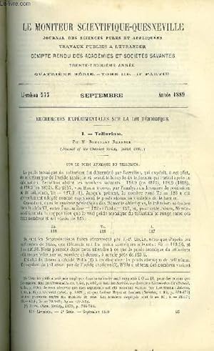 Bild des Verkufers fr Le moniteur scientifique : journal des sciences pures et appliques n 573 - Recherches exprimentales sur la loi priodique - Tellurium par M. Bohuslav Brauner, Proprit sur l'acide slnique anydre par Cameron et Macallan, Falsification des huiles zum Verkauf von Le-Livre