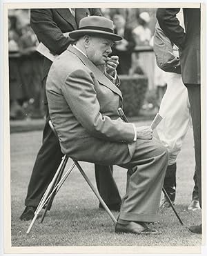An original press photo of Sir Winston S. Churchill at Sandown Park