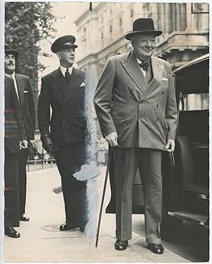 An original press photo of Sir Winston S. Churchill arriving at 10 Downing Street on 29 July 1955...