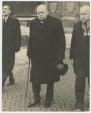 An original press photo of Sir Winston S. Churchill at the 21 February 1956 funeral of Lord Hugh ...