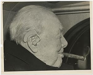 An original press photo of Sir Winston S. Churchill on 9 December 1958 leaving a lunch with Prime...