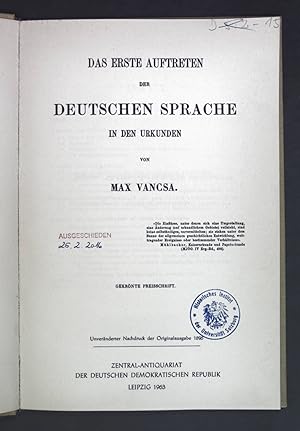 Imagen del vendedor de Das erste Auftreten der Deutschen Sprache in den Urkunden. Frstlich Jablonowski'schen Gesellschaft: Band XXX - Unvernderter nachdruck der Original Ausgabe von 1895 a la venta por books4less (Versandantiquariat Petra Gros GmbH & Co. KG)