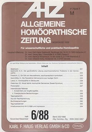 Seller image for Heft 6 / 88. AHZ. Allgemeine Homopathische Zeitung. Band 233. for sale by Fundus-Online GbR Borkert Schwarz Zerfa