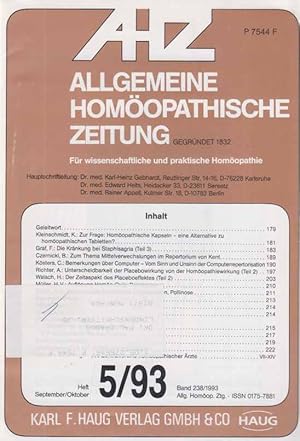 Seller image for Heft 5 / 93. AHZ. Allgemeine Homopathische Zeitung. Band 238. for sale by Fundus-Online GbR Borkert Schwarz Zerfa