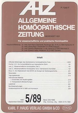 Seller image for Heft 5 / 89. AHZ. Allgemeine Homopathische Zeitung. Band 234. for sale by Fundus-Online GbR Borkert Schwarz Zerfa