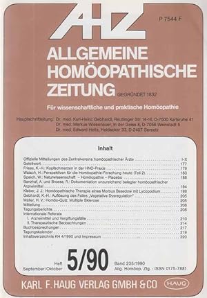 Seller image for Heft 5 / 90. AHZ. Allgemeine Homopathische Zeitung. Band 235. for sale by Fundus-Online GbR Borkert Schwarz Zerfa