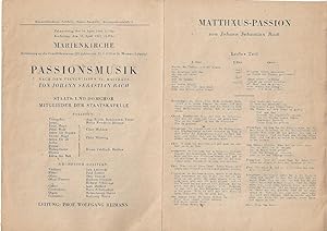 Programm zur Passionsmusik von Johann Sebastian Bach. Leitung: Prof. Wolfgang Reimann