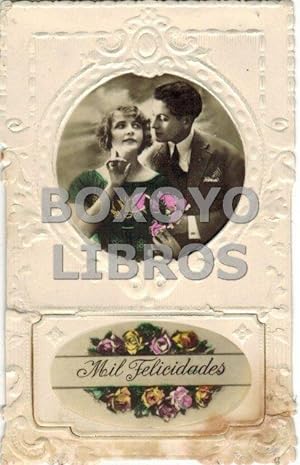 Tarjeta postal 'Mil Felicidades' con telegrama
