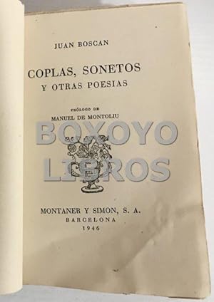 Coplas, sonetos y otros poesías. Prólogo de Manuel de Montoliú