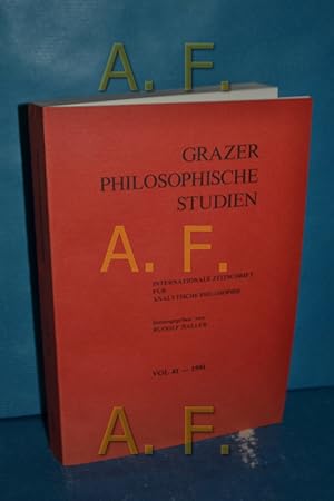 Immagine del venditore per Grazer philosophische Studien : internationale Zeitschrift fr analytische Philosophie // Grazer philosophische Studien 41, 1991 venduto da Antiquarische Fundgrube e.U.