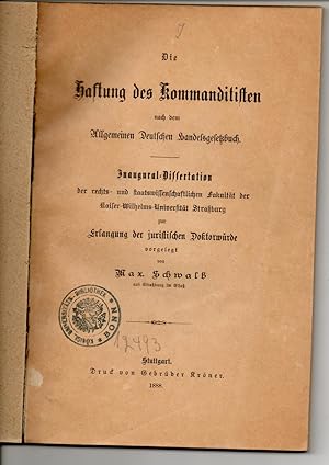 Die Haftung des Kommanditisten nach dem Allgemeinen Deutschen Handelsgesetzbuch. Dissertation.