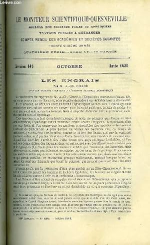 Seller image for Le moniteur scientifique du docteur Quesneville n 610 - Les engrais par M.A. Ch. Girard, Sur une pipette et une burette pour dosages volumtriques d'industrie par M.G.A. le Roy, Dosage de l'acide chromique dans les chromates par Armand Perrault, Dosage for sale by Le-Livre