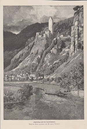 orig. Holzstich Kipfenberg und die Teufelsmauer - Südtirol/ Alpen Nach einem Gemälde von Zeno Diemer