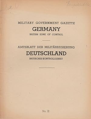 Military Government Gazette Germany British Zone of Control No. 12 Amtsblatt der Militärregierung...